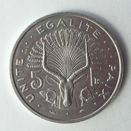 Монета пять франков, Джибути, 1991г.